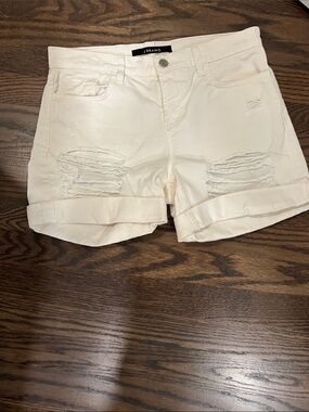J Brand Cream Distressed Rolled Cuff Denim Shorts